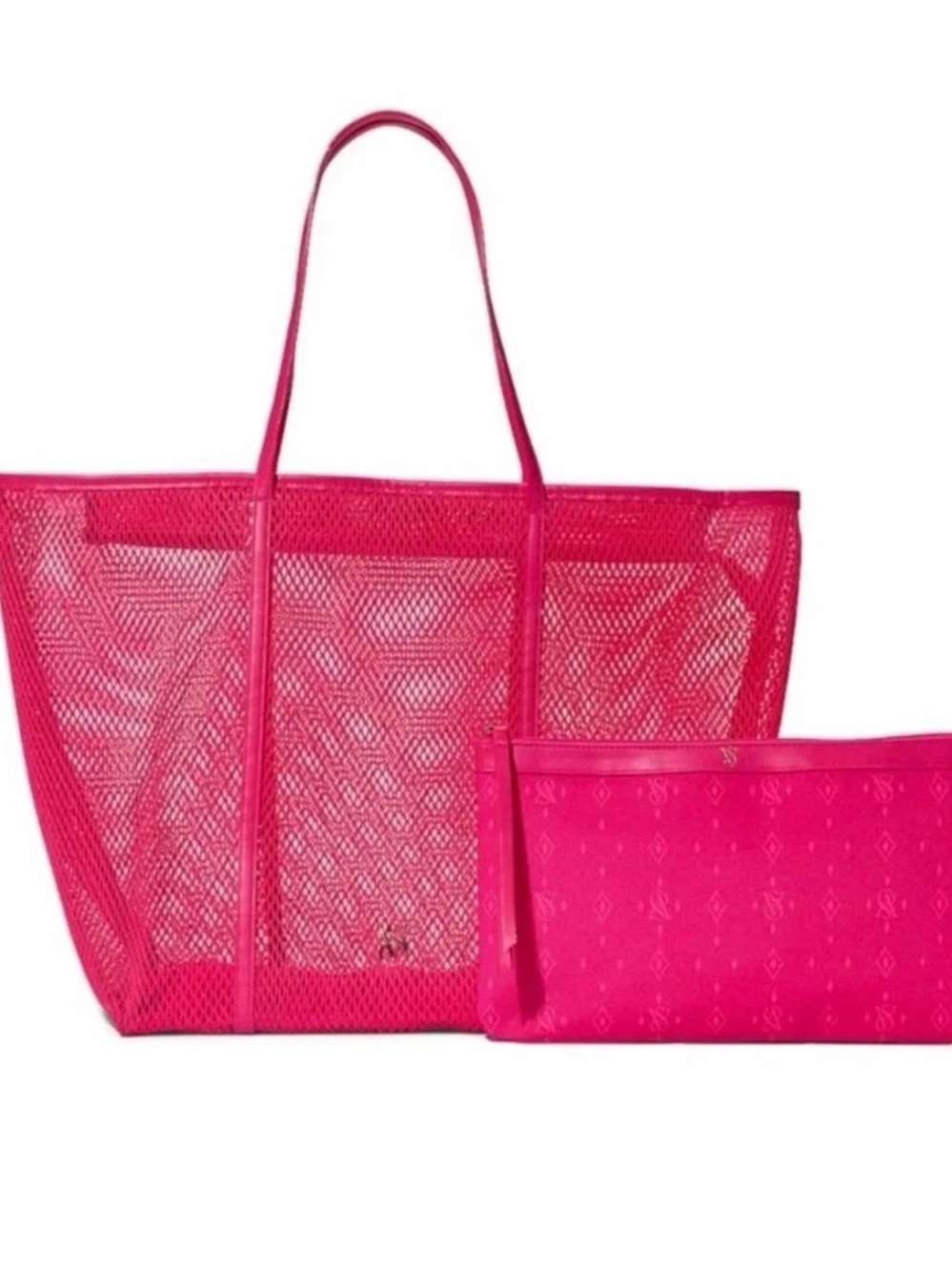 Victoria’s Secret Mesh Tote Hot Pink Tote Shopper Weekender Beach Pool Bag - Picture 9 of 10
